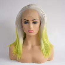 Bombshell короткие прямые синтетические парики на шнурках спереди бесклеевой белый корни Омбре зеленый Термостойкое волокно для женщин