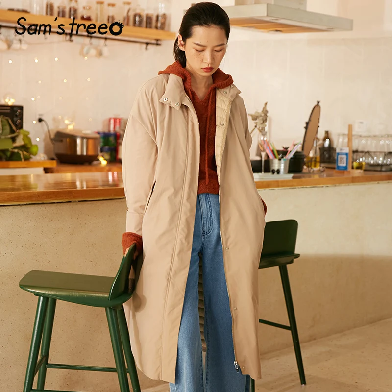 SAM'S TREE однотонное Женское зимнее пальто на молнии с кулиской в минималистическом стиле зимнее прямое Женское пальто больших размеров