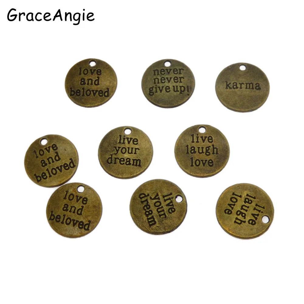 

10pcs Mix Inspiration Charms 19*19mm Alphabet Round Bronze Alloy Bracelet Charms Earrings DIY Keychain Crafts