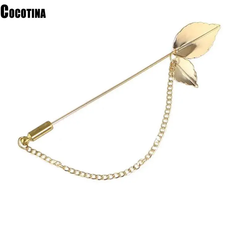 سحر ريترو ليف بروش دبابيس طوق دعوى عصا Breastpin التلبيب دبوس إبرة طويلة مع سلسلة للنساء الرجال