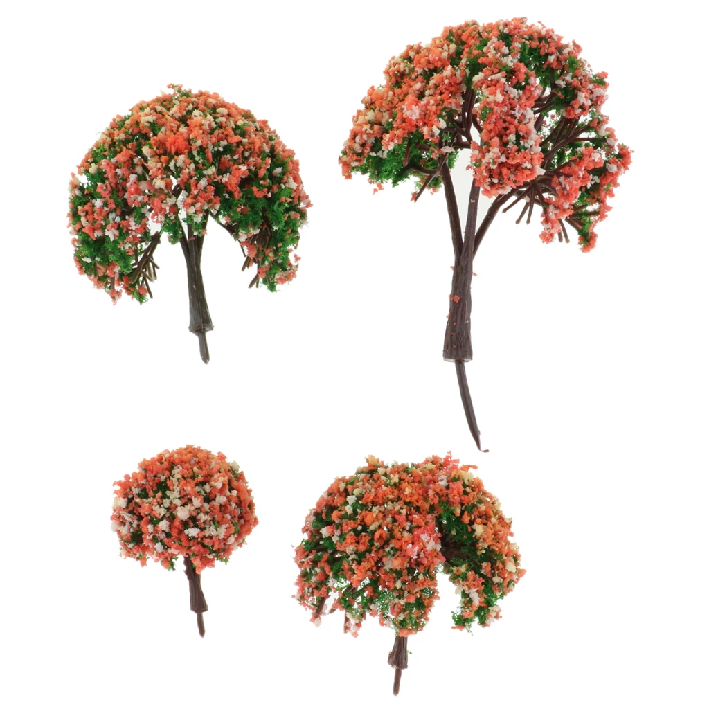 4pcs Railroad Landscape Sand Table Model Trees Miniature Scenery Layout 1.6- 3.94 Inch