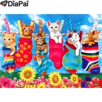 

DIAPAI 100% Full Square/Round Drill 5D DIY Diamond Painting "Sock cat sunflower" Diamond Embroidery Cross Stitch 3D Decor A18873