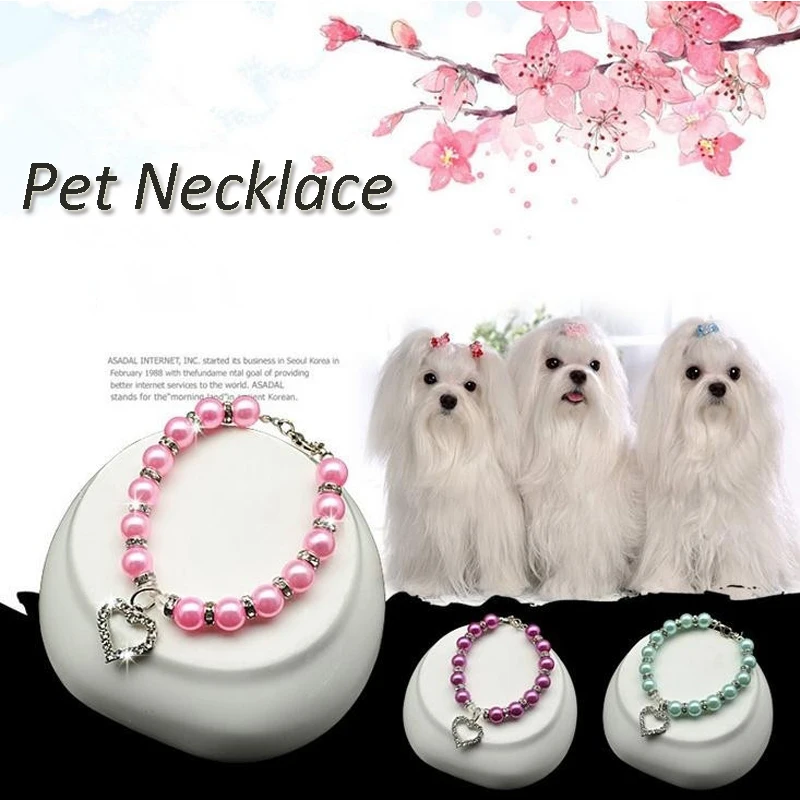 Puppy Dog Bead Necklace Collar Heart Pendant Decor font b Pet b font Teddy Poddle Accessories