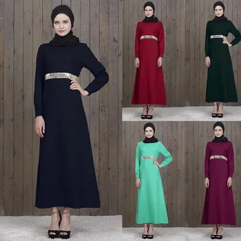 

robe kaftan Moroccan fashion embroidey Muslim Women Dress Islamic Long Sleeve Sequins Maxi Abaya Kaftan Arab ClothesY56