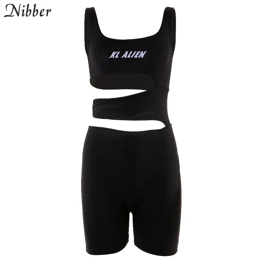 Nibber модные Светоотражающие базовые черные полые спортивные костюмы женские Летние повседневные уличные спортивные костюмы для активного бега