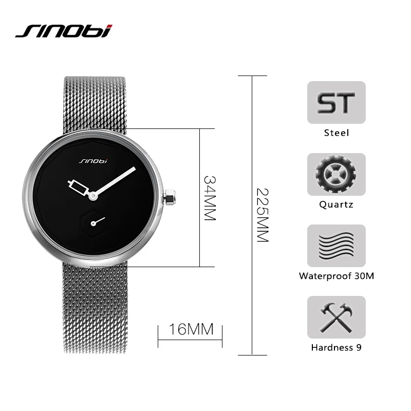 

SINOBI Watches Women Brand Stainless Steel Bracelet Watch Luxury Quartz Watch Ladies Analog Clock 2018 Relogio Feminino