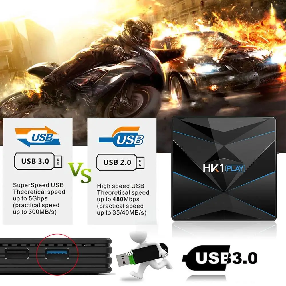  HK1 Play Android 9.0 Smart TV Box Amlogic S905X2 4GB RAM 128GB ROM USB 3.0 BT4.0 2.4G/5G Dual WIFI 
