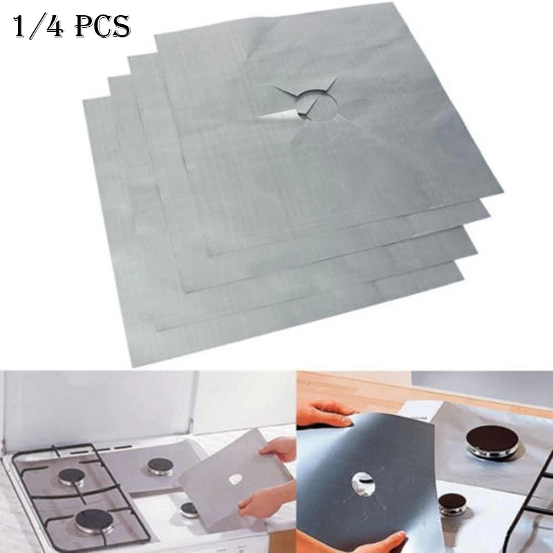 

HOT SALE and USABLE 1PC/4Pcs Reusable Foil gas Hob Liner Stovetop Protector Cover For Cleaning Kitchen Tools Accerssory 27*27cm