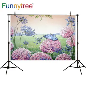 

Funnytree backgrounds for photography studio flower butterfly painting spring grass professional backdrop photobooth photocall
