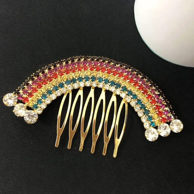Summer Festival Rainbow Colored Rhinestone Hair Clip Comb Women Tassels Charms Wedding Jewelry Bridal Hairpin Barrette Accessory