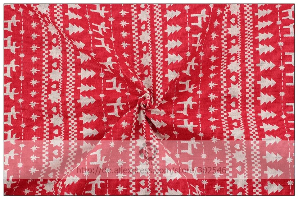 Красный цвет рождество pattern хлопок лен метр ткани diy рождественские украшения ткани для лоскутное занавес 145*50 см m78