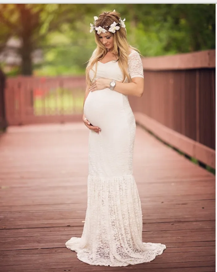 Robe de maternité en dentelle blanche | Vêtements de grossesse Maxi, accessoires de photographie de maternité, robes cœur doux, robe de maternité