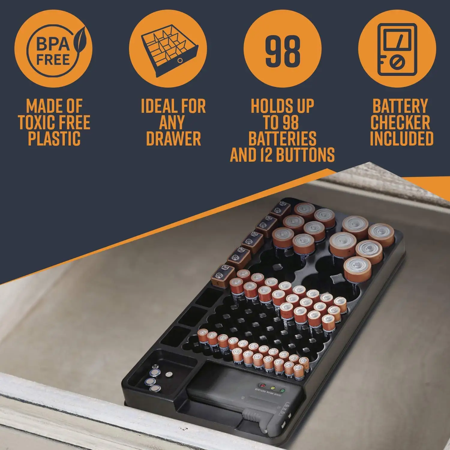 Держатель-органайзер для хранения батареи с тестером-Чехол-стойка для батареи, держатель коробки, в том числе проверка батареи для AAA, AA, C, D, 9 в