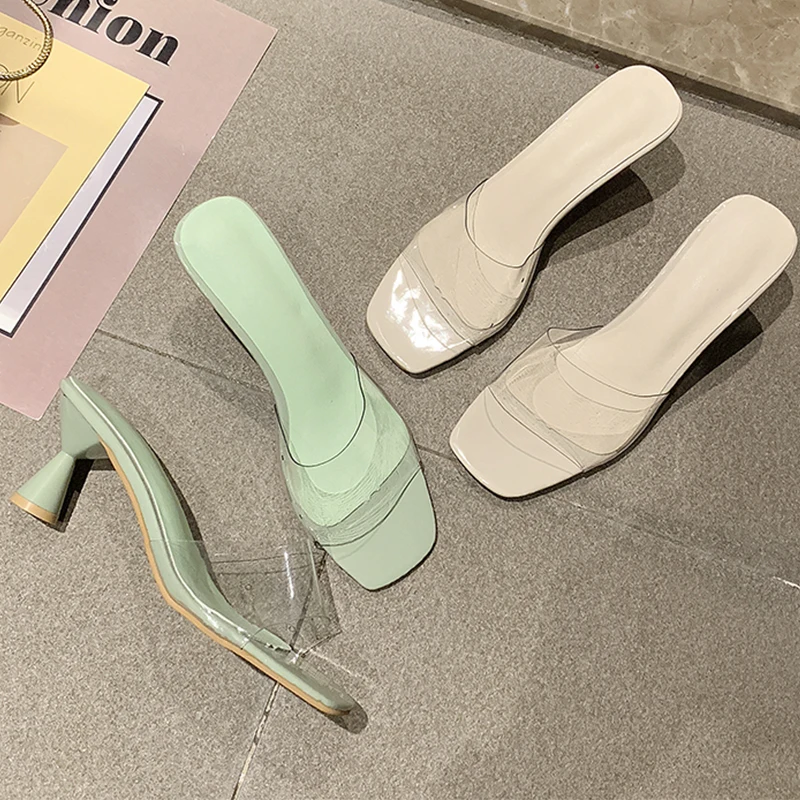 

High Heels Slippers Women Transparent Sandals Women Slip On Sandals Ladies Soft Slippers Fashion Women Shoes 2019 Summer White