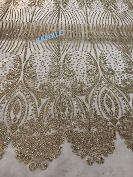 

hot selling 5 yards embroidery african tulle mesh fabric DiuDiu-1216116 with gold glued glitter for wedding dress