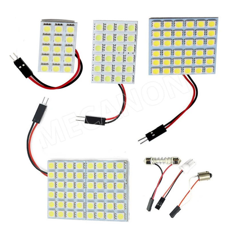 100pcs Car LED Dome Panel Reading Light Car Accessories 6/9/12/15/18/24/36/48 SMD 5050 Adapter T10 BA9S C5W  Festoon DC12V