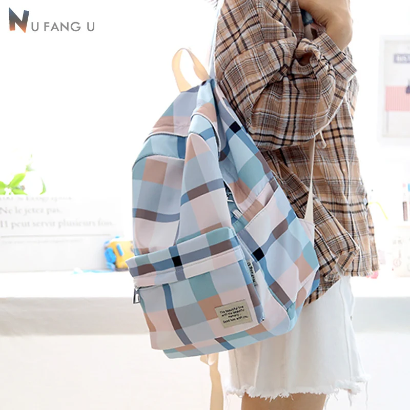 

NuFangU Girls Backpack Fresh Design Plaid Oxford Women Leisure Bag Youth School Student Book Bag For Teenagers