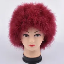 Women Winter Fur Cap Genuine Ostrich Feather Turkey fur Fur Hat Multicolor Turkey Fur Beanies Hat Full Lined Light weight
