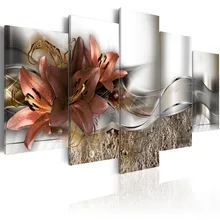 5 Pieces HD Printed Exquisite background brown lily flowers Painting Canvas Print Room decor print Picture Framed PJMT- (11)