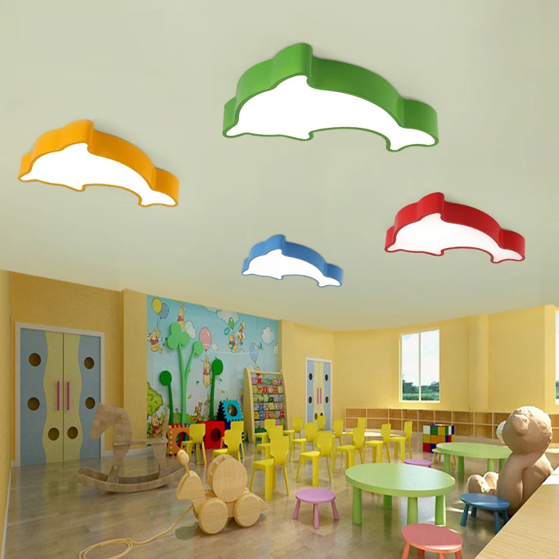 

Children's room LED ceiling lamp creative cartoon color dolphin lamp led ceiling lights warm bedroom lamp protective eye lamp