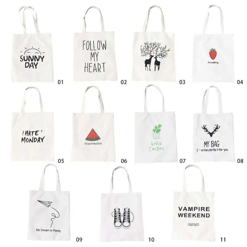 

High Quality Shoulder Bag Cute Print Canvas Tote Women Shopper Shopping Shoulder Bags Reusable Foldable