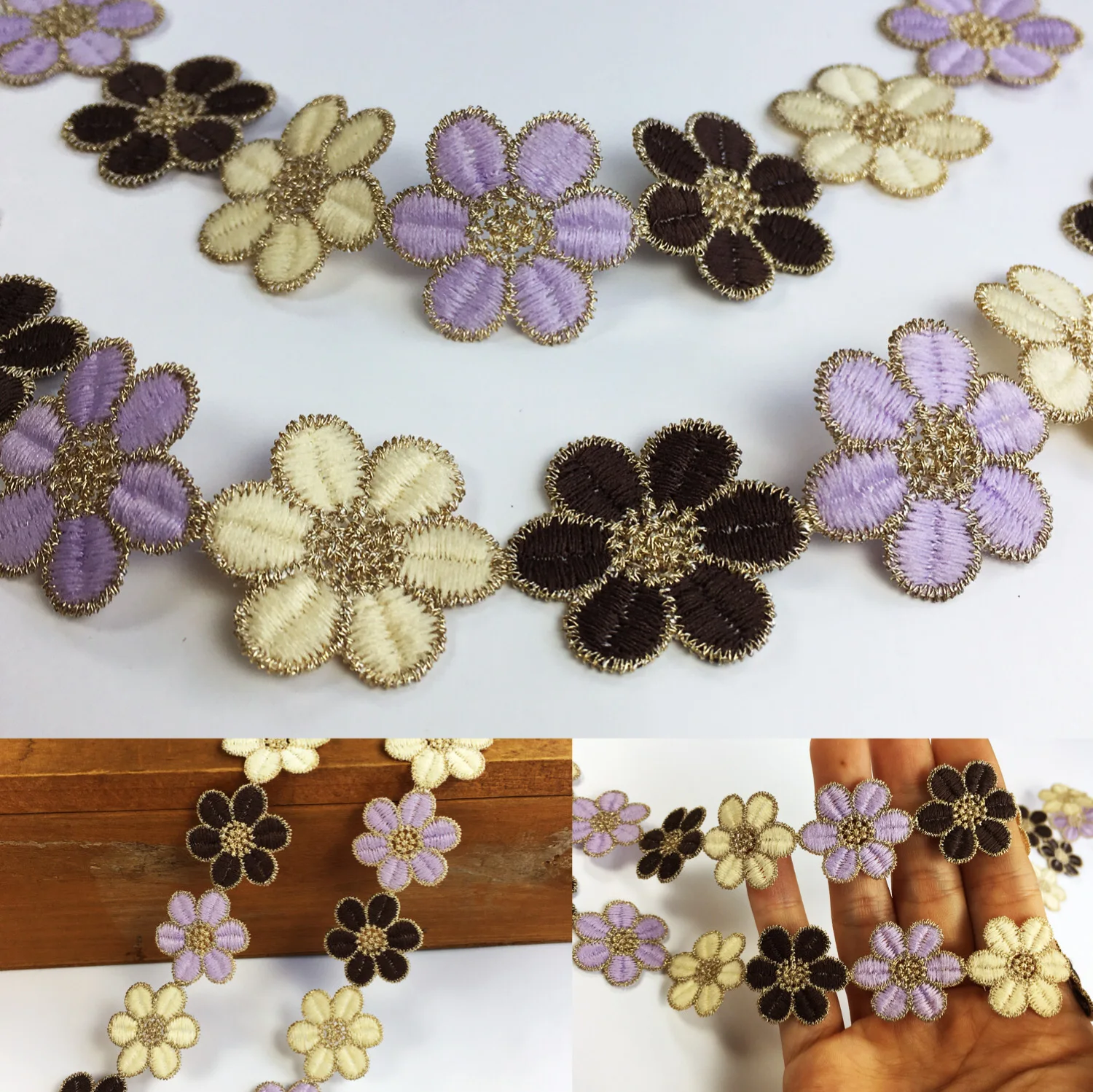 

Colorful Embroidered Small Flowers Motif Guipure Water Soluble Lace Trims DIY Bags Hats Clothes Applique Sewing Supplies P015