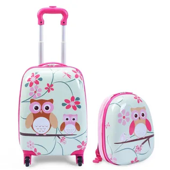 

Cartoon Owl Kids Suitcase 360 Degrees Wheels Travel Luggage 12" Backpack and 16" Rolling Kids Luggage Set Durable ABS maletas