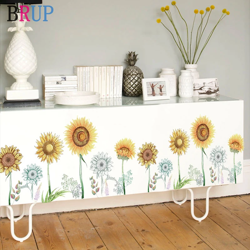

122*63cm Sun Flower Wall Stickers Sunflower Home Decor for Kitchen Bedroom Vinyl DIY Wall Decals Lovely Rooms Decoration