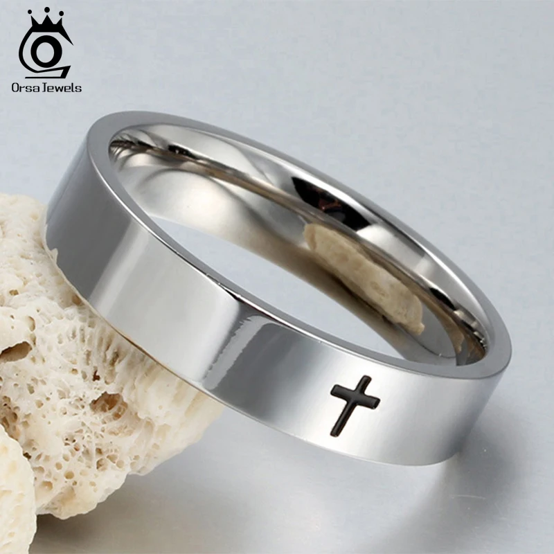 ORSA JEWELS High Quality Stainless Steel Rings for Women Perfect Polished Classic Cross Shape Ring Fashion Jewelry Gift OTR87