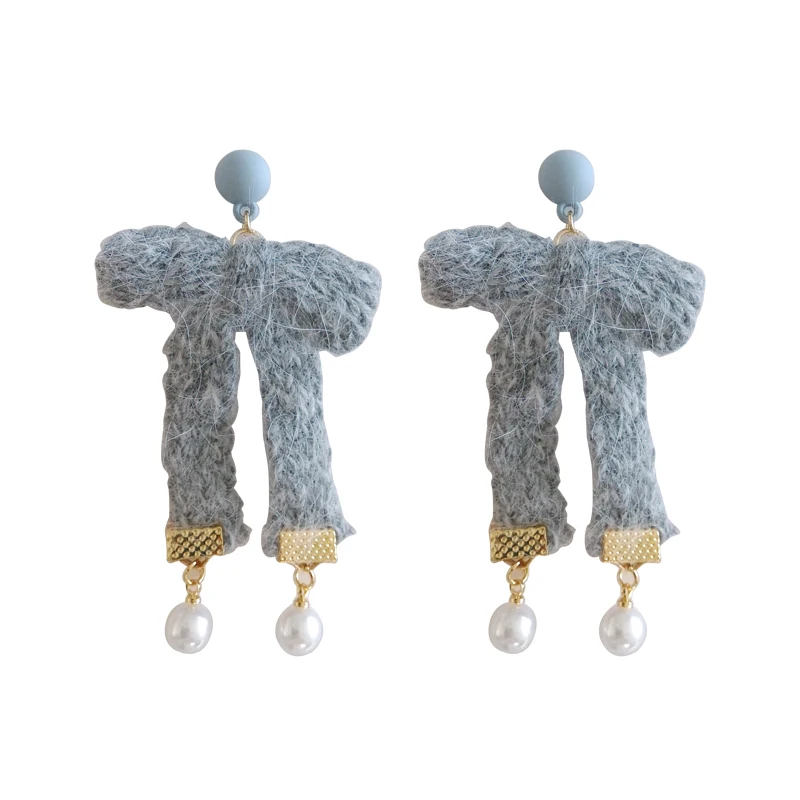 

Japanese and Korean fashion knit bowknot earrings long tassel pearl eardrop women's jewelry gift