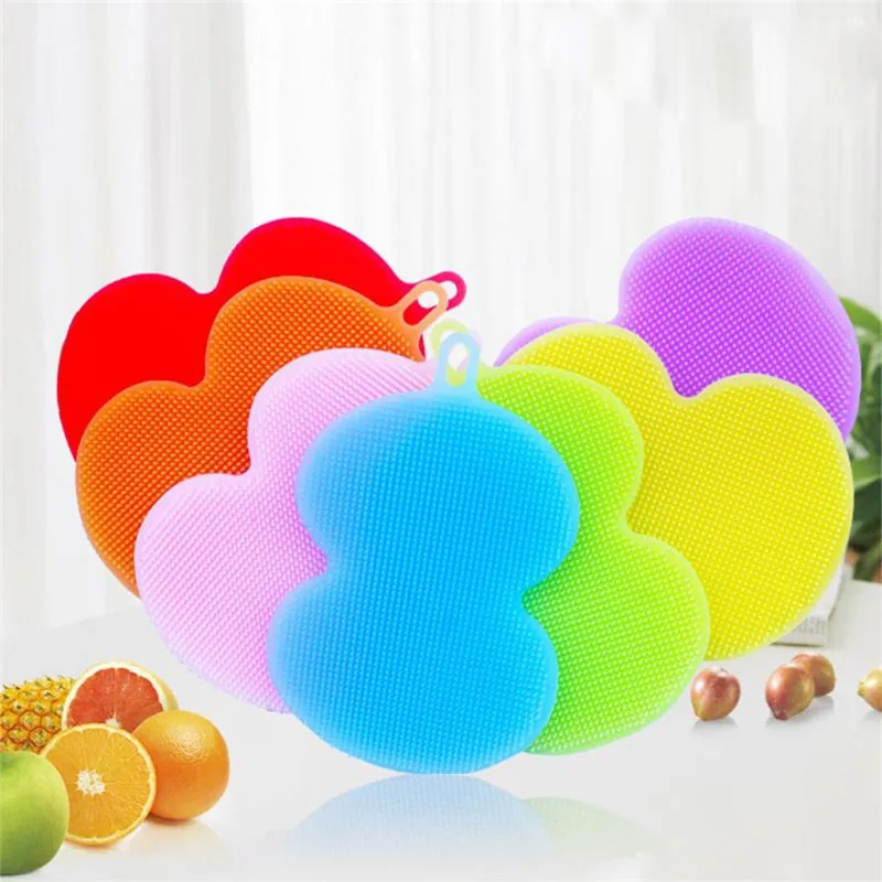 Antibacterial Silicone Cleaning Brush Pad Dish Fruit Scrubber Kitchen Clean Tool 09