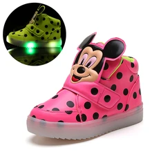Children Shoes With Light Популярные в Европе Мальчиков Shoes Осень зима Точка Мультфильм Светодиодные Спортивные Девушки Кроссовки Дети Shoes Size 21-30