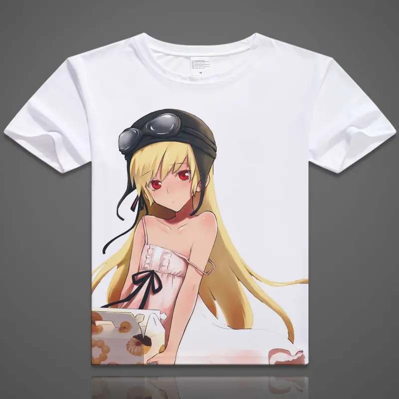 Bakemonogatari Monogatari серия футболки Аниме senjougaхара Hitagi печатные с коротким рукавом