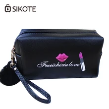 SIKOTE косметичка для женского макияжа однотонная дорожная косметичка элегантный макияж Водонепроницаемая искусственная кожа квадратная сумка с меховым шариком