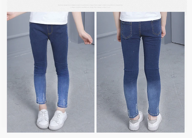 Детская одежда корейского производства; на возраст 5–15 лет; сезон осень джинсы для девочек узкие детские штаны, джинсы с эластичной резинкой на талии темно-синего цвета для детей 4, 5, 7, 8, для детей 12 лет брюки для девочек