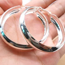Высококачественные ювелирные изделия 925 50 мм Ювелирные изделия Посеребренные гладкие серьги-кольца для женщин лучший подарок