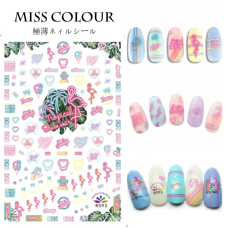 

2 Sheets Nail Sticker Neon Mickey Snowflake Unicorns back glue Transfer Nail Art Decals Sticker Decoration Manicure R093-R100