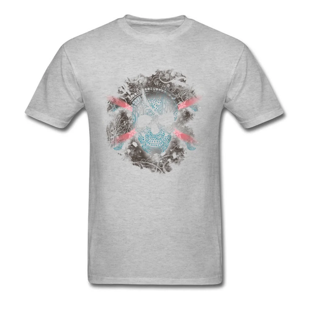Hot Sale Cyber Skull 3D Printed Short Sleeve T-shirts VALENTINE DAY Crew Neck Pure Cotton Tops T Shirt for Men Tee-Shirts Casual Cyber Skull grey