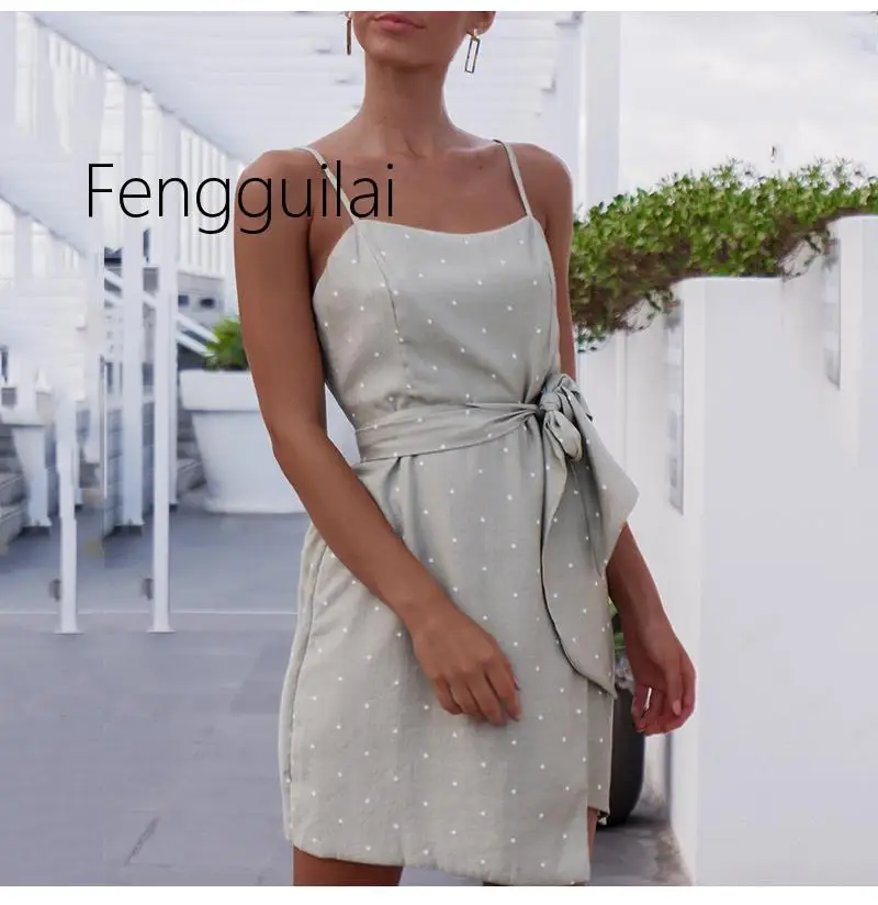 

2019 Casual Backless Polka Dot Summer Dresses Women Spaghetti Strap Mini Bodycon Irregular Streetwear Beach Party Wrap Dress
