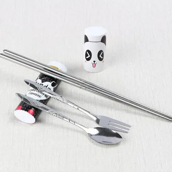 

100set 3pcs/set Metal Cutlery Cartoon Travel Chopstick Fork Portable Kid Child Kindergarten School Pinic Dinnerware ZA1203