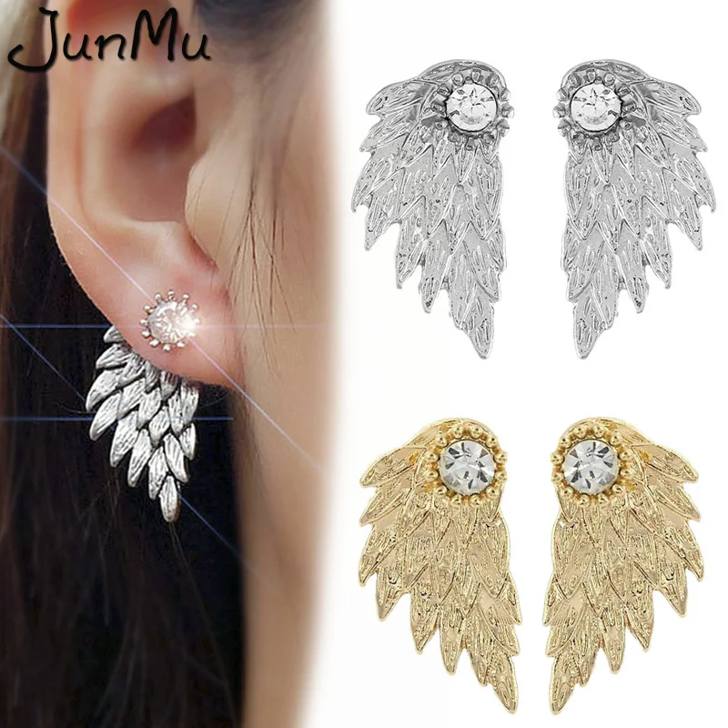 New Fashion Gold Silver Color Gothic Women Feather Cool Jewelry Wings Rhinestone Alloy Stud Earrings Gifts | Дом и сад