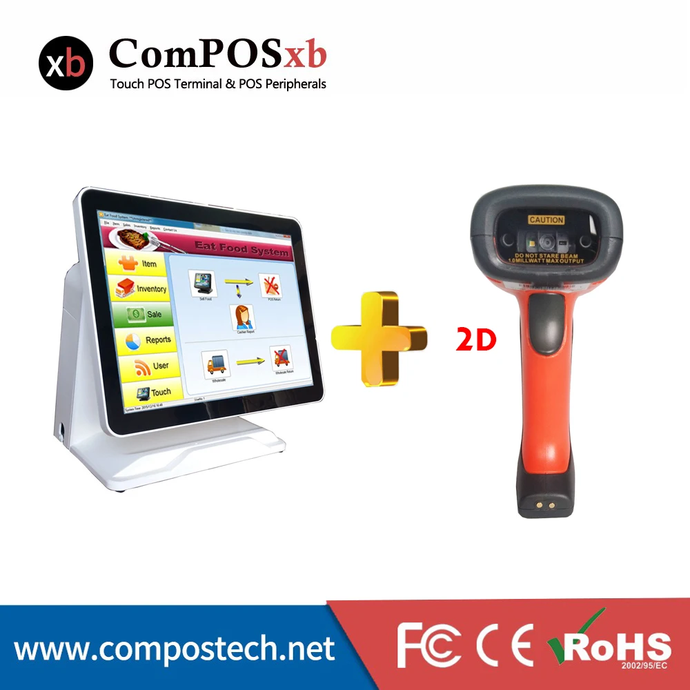 

ComPOSxb best-selling 15 inch pos pure touch screen system all in one with bluetooth barcode scanner