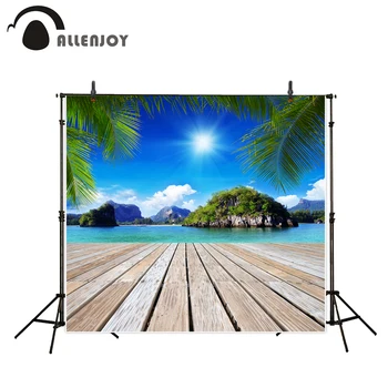 

Allenjoy Natural Scenery photo background beach sea island summer wood floor photo photographic camera backdrop vinyl