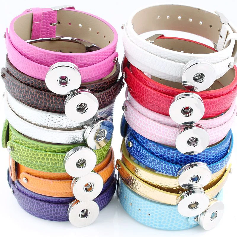 

12 Colors PU Leather Bracelets For Men DIY Metal Snap Button Bracelet Watches Women One Direction (fit 18mm 20mm Snap) ZE138