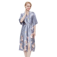 Цветочный женский Атласный халат с цветочным принтом, сексуальный домашний халат, ночная рубашка, винтажное кимоно юката, Свадебный халат для подружки невесты