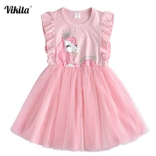 VIKITA платье для девочек с расклешенными рукавами; Детские платья с героями мультфильмов; детское платье с единорогом; Vestidos; коллекция года; платья для девочек; Летнее Детское платье для девочек