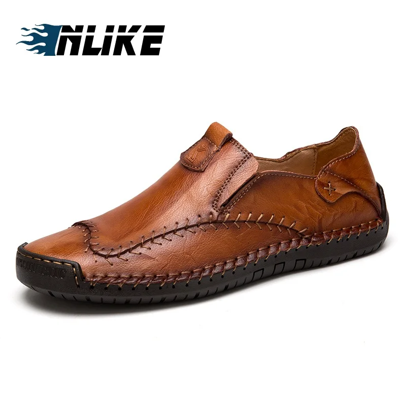 

INLIKE Men's Big Size Shoes Genuine Leather Shoes Men Breathable Lightweight England Cow Leather Casual Shoes