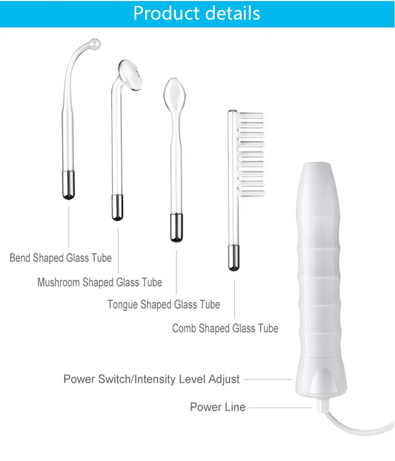 Massageador de Cabelo Tubo de Vidro de Alta Portátil Handheld Freqüência Máquina Facial Eletrodo Wand Spa Endurecimento Local Acne Rugas Cuidados 10 Utensílios de cuidado facial