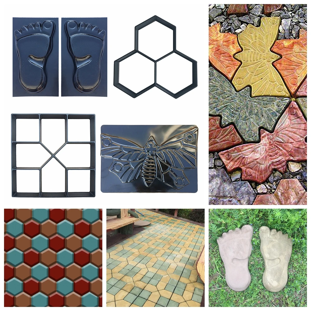 

Creative Garden Path Maker Mold Reusable Concrete Cement Stepping Stone Design Paver Walk Mould DIY Plastic Brick Mold
