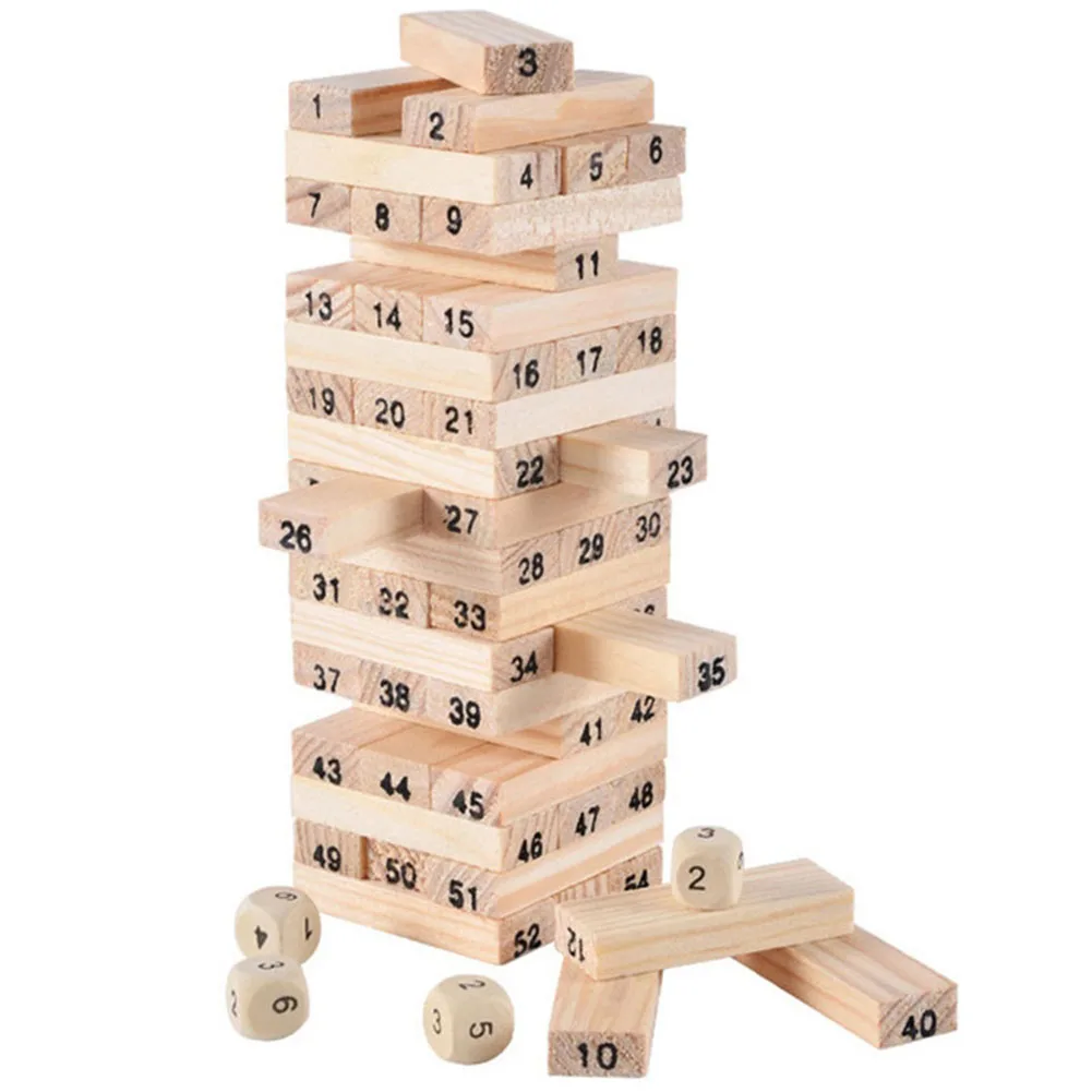 54 Pcs Wooden Tower Building Blocks Toy Domino Jenga Game Dice Stacker Extract Building Toy YJS Dropship